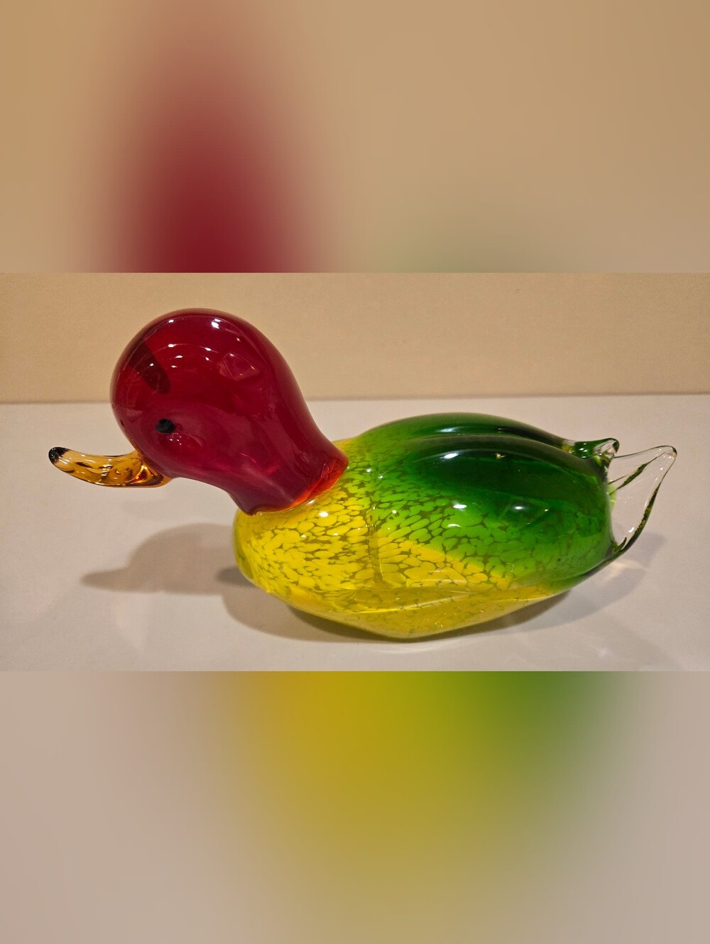 Fifth Avenue Crystal Handblown Glass Duck Figurine - Red, Yellow & Green